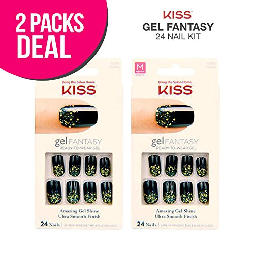 2 PACK !! Kiss Gel Fantasy Nail Kit, Free Glue, Premium False Nails, Fashion Fake Nails (KGN03X)