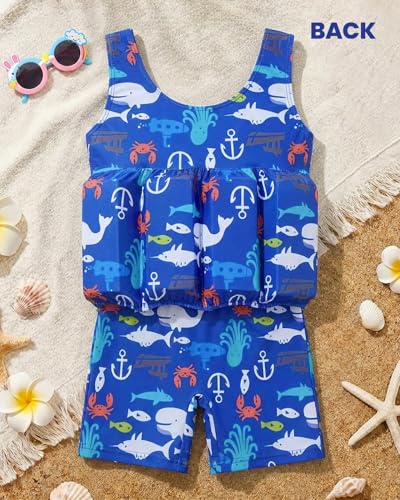 Image of DivingBirds Toddler Floatie Swimsuit with Hat for Boys Girls, Sleeveless Swim Suit with Floatation, 1-6Y