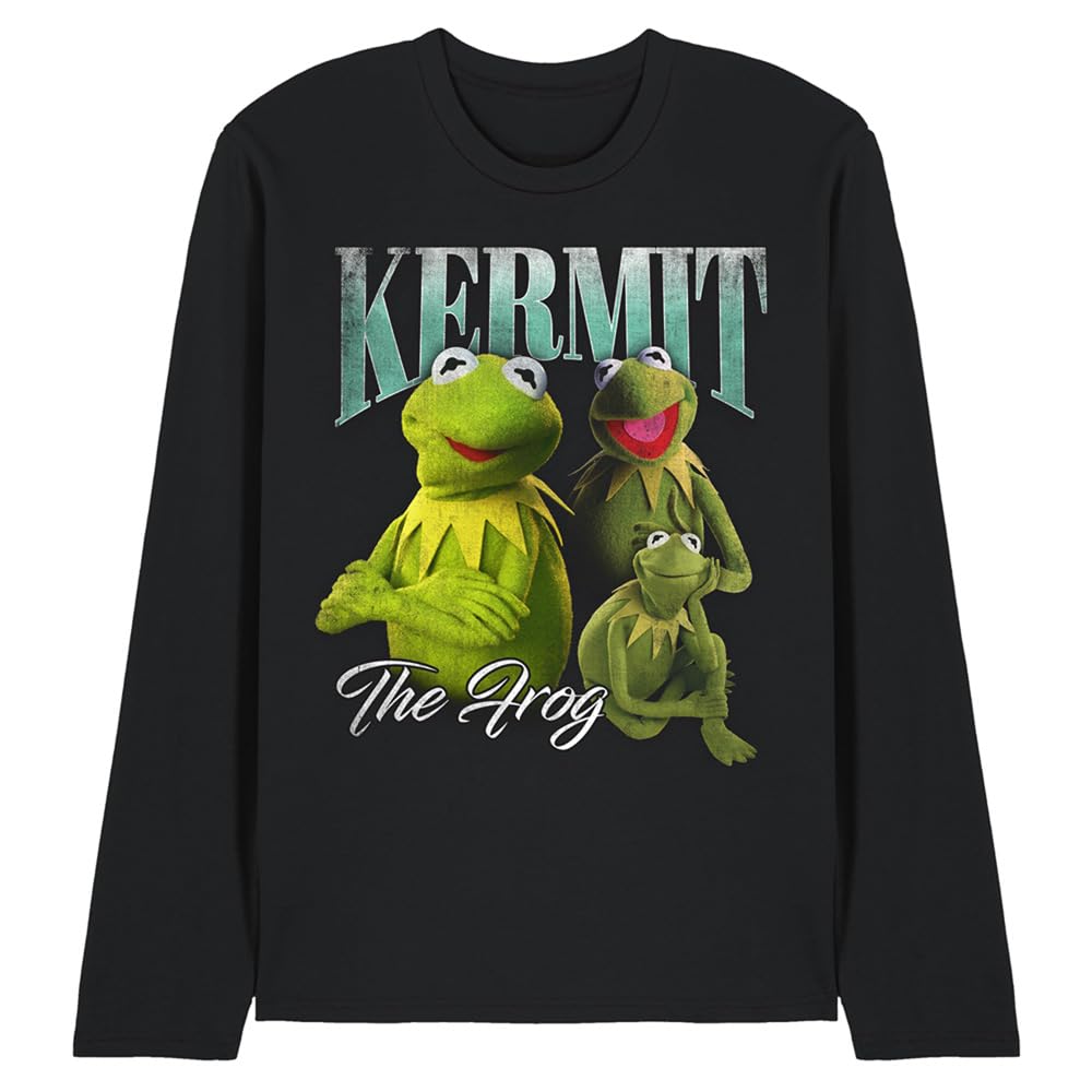 Muppets Disney The Kermit The Frog Homage Unisex Long Sleeve T-Shirt, Black, XX-Large