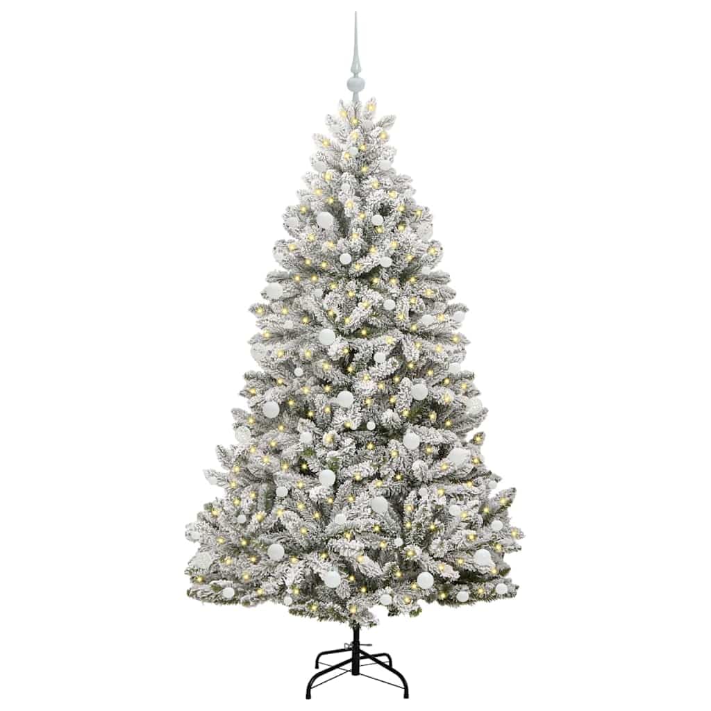 Sztuczna choinka, zielono-biała, 180 cm, wykonana z metalu PCW, 300 diod LED, zasilana przez USB, w zestawie ozdoba choinkowa, szpic, do użytku wewnątrz i na zewnątrz, świąteczna dekoracja