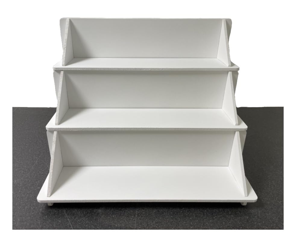 MDF White 3 Tier Solid Back Display Craft Table Stand - Size 370mm x 324mm x 320mm - For Craft Fairs, Market Stall Display Shelf, Shop Display Stands, Makeup Stand, Perfume display shelf — image 1