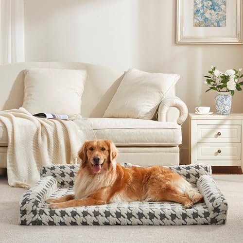 Orthopedic Dog Beds for Large Dogs Washable, Detachable Side Bolster and Pillow, XL Dog Sofa with Memory Foam, with Removable Cover and Non-Slip Bottom, Grey