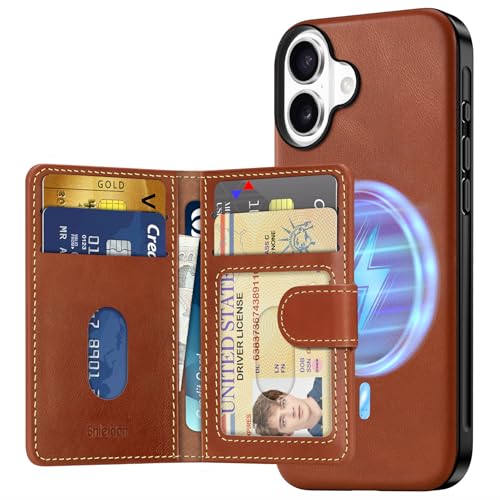 Coque en Cuir iPhone 16 Plus Étui Porte-Cartes Wallet Case Marron