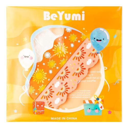 BeYumi 96Pcs Boho Sun Themed Bulletin Board Borders Boho Hippie Sunshine Scalloped Border Trim Decoration Set Rainbow Sun Holiday Back to School Classroom Office Party Chalkboard Blackboard Decor
