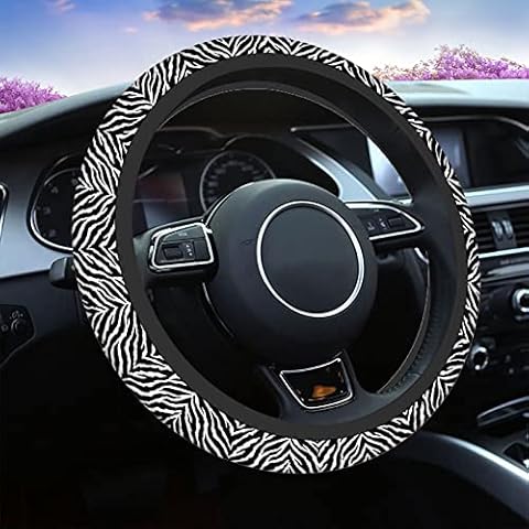 Swono Steering Wheel Covers Zebra Abstract Wild Animal Zebra Print Black Non Slip Neoprene Car Wrap Cover Comfort Grip Stretch-On Automotive Steering Wheel Protector 15 Inch Cover