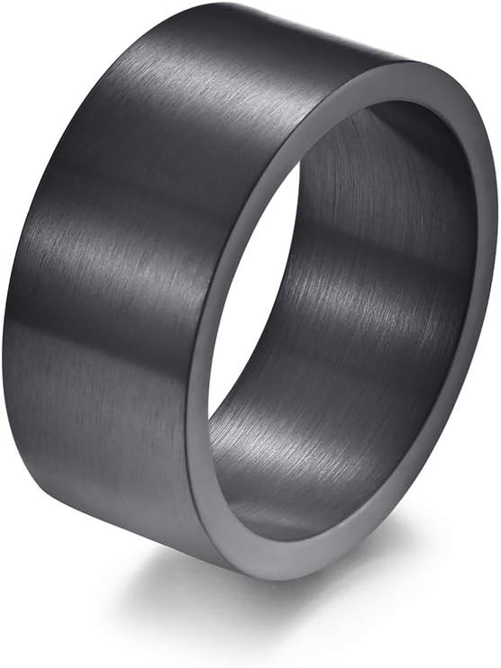 Men's 10mm Wide Ring Silver//Black/Retro Silver Stainless Steel Matte Brushed Classic Simple Plain Matte Engagement Wedding Band Ring for Men size 8-12