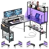 Photo Gallery isunirm scrivania da gioco forma di l con prese di corrente e luci a led, piccola scrivania angolare per computer con supporto per monitor e ripiano portaoggetti, borsa portaoggetti, nero Photo Gallery isunirm scrivania da gioco forma di l con prese di corrente e luci a led, piccola scrivania angolare per computer con supporto per monitor e ripiano portaoggetti, borsa portaoggetti, nero