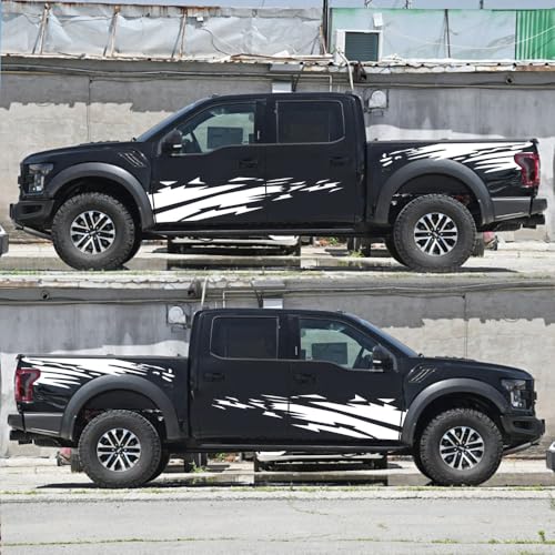 Image of (4PCS) Striped Truck Sticker Bed Mud Splash Kit Racing Striped Rear Lathe Decal Vinyl Trim Accessories Waterproof Door Body Side Decal Trim for Truck Pickup SUV Vehicles (White)
