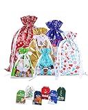 Christmas Drawstring Gift Bags, 40Pcs Christmas Wrapping Gift Bags with 42 Pcs Tags, 6 Design 4 Size Large Medium Small Xmas Bags for Presents, Reusable Xmas Goody Bags for Birthday Holiday Party