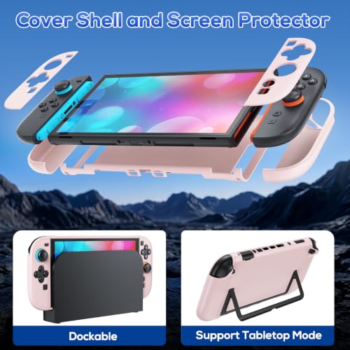 Image of Auarte [Charge Inside Switch 2 Carrying Case for Nintendo Switch 2 | Slim Travel Carry Cases for Switch 2 Accessories with Protective Cover Case (Pink, for Switch 2, Case Protector 5 in 1 Set)