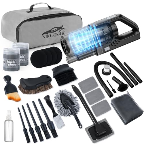 NIKCOSMK Car Cleaning Kit, Car Detailing Kit with Car Vacuum 8000PA High Suction, Car Interior Cleaning Supplies with Detailing Brushes, Windshield Cleaner Tool, Car Accessories for Men & Women