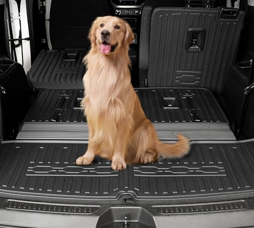 Image of Cargo Mat with Backrest Mats for 2017-2023 GMC Acadia 6 /7 Seats Accessories, All-Weather TPE Trunk Mat Cargo Liner Protector SL /SLE /SLT /AT4 /DENALI