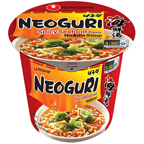 Nongshim Neoguri Spicy Seafood Ramen Noodle Soup, 6 Pack, Microwaveable Ramyun Instant Noodle Cup, Bold & Spicy Chili Peppers