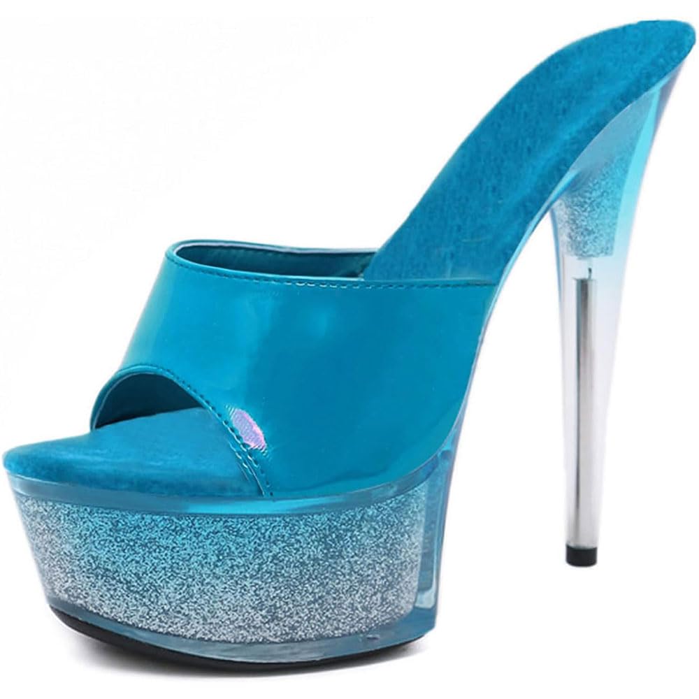 Hyfzxwx Women's C Black High Heels Mule Sandal Gradient Platform Sandals Sexy Stripper Lub Wedding Dress Party Shoes Plus Size /C/34Eu