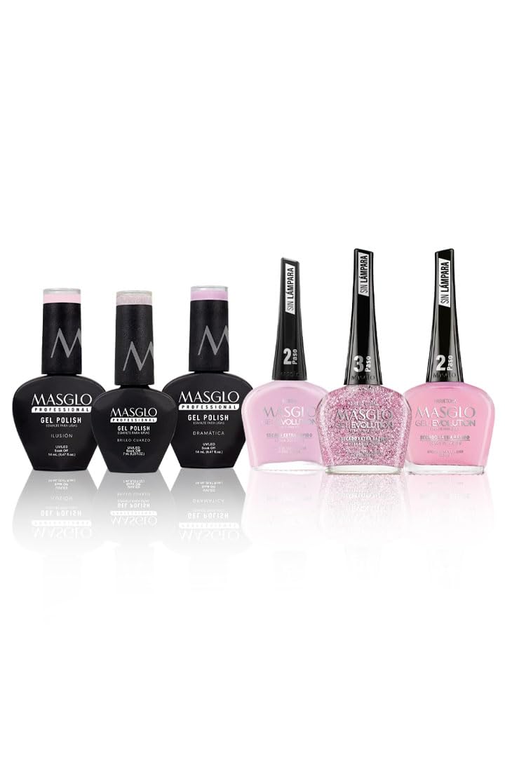 MASGLO Gel Evolution and Gel Polish Kit Playful Touch 6 PCs (3 Gel Evolution and 3 Gel Polish) - Kit 3 tonos gel evolution y 3 tonos semipermanentes