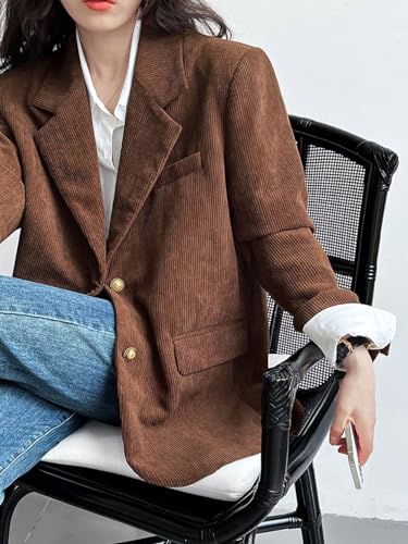 CHARTOU Women's Corduroy Oversized Open Front Long Sleeve Work Office Lady Jacket Blazer4