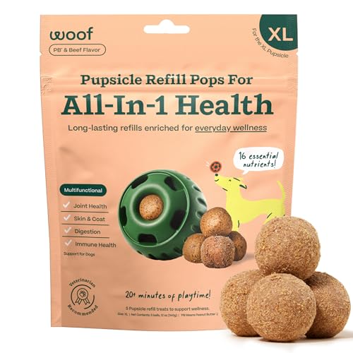 WOOF Pupsicle Refill Pops for All-in-1 Health - Long-Lasting Multivitamin Refills for The Pupsicle Toy - with Vitamins A B D Iron Magnesium and Fiber - XL Pops - 5 Count