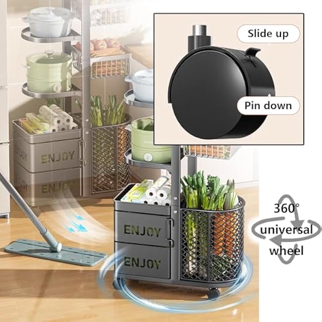 Microwave Stand Microwave Cart with Wheels Layered Storage with Adjustable Layer Height and Universal Wheels Rotating and Removable Basket for Use in Kitchen Bedroom and Living Room-t1RoWNVn
