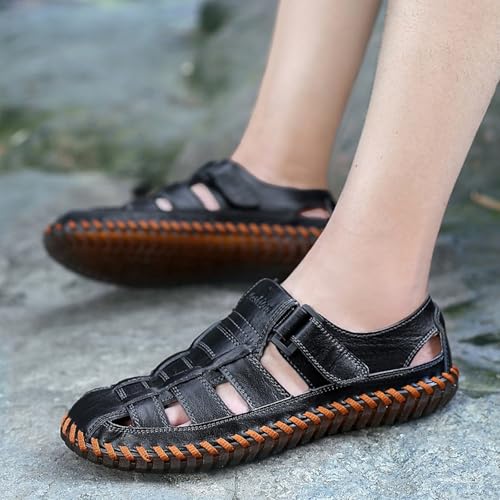 Mens Sport Sandals Summer Outdoor Beach Anti-Slip Fisherman Shoes Fashion Closed Toe Leather Breathable Loafters3