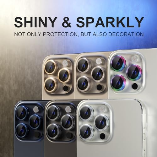 Image of Choiche Compatible for iPhone 15 Pro /iPhone 15 Pro Max Camera Lens Protector, 9H Tempered Glass Camera Cover Screen Protector Metal Ring Decoration Accessories (Gold)