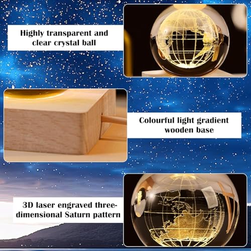 Image of 3D Ship Crystal Ball Night Lamp, Solar System Ship Crystal Ball Night Light, USB Table Colorful Led Wooden Crystel Ball for Home, Office, Birthday Gift (Ship)