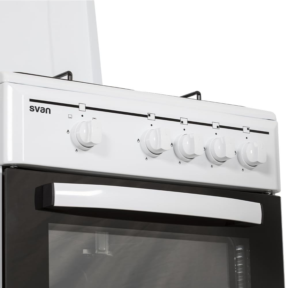 Svan Cocina de Butano con Horno con Grill 55 L SKG4500TM - 4 Zonas de Cocinado, Kit Conversión Gas Natural, Acabado en Esmalte Blanco
