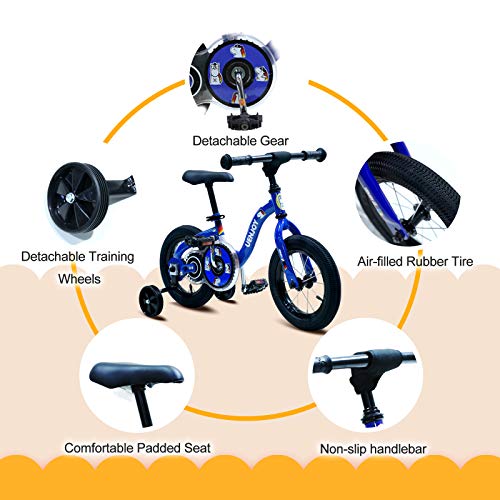 Uenjoy 2 in 1 Kids Bike & Balance Bike for 2-4 Years Old Boys & Girls, Easy to Assemble,W/Detachable Training Wheels 12” Starter Toddler Balance Bike Height Adjustable Bicycle,Blue - Thumbnail 3