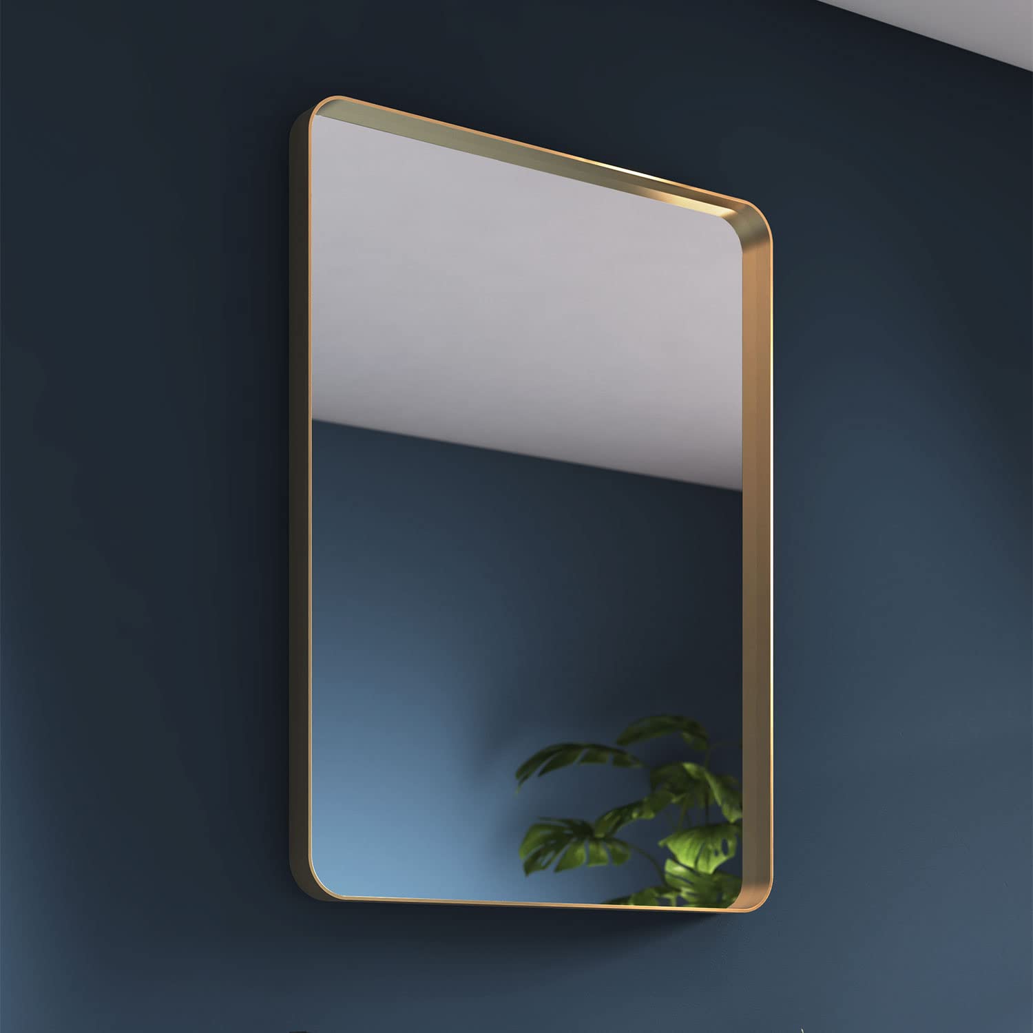 Pebble Grey Brushed Brass Bathroom Mirror 600x800mm - Onyx Rotatable Bathroom Mirrors Wall Mounted, Rectangle Wall Mirrors for Bedrooms, Aluminium Framed Bedroom Mirror, Brushed Brass Accessories
