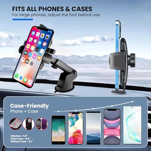 Image of Long Neck Car Mobile Phone Holder | 360 Rotatable Phone Mount with Strong Suction Cup | Adjustable Windshield & Dashboard Stand for All Smartphones (Black)