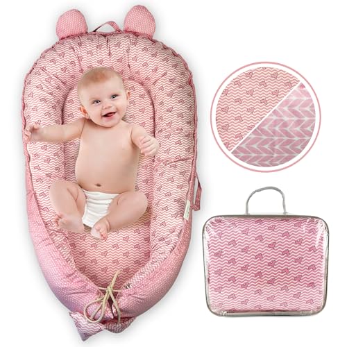 BBasombroso - Nido Bebe Recien Nacido 90x50cm - Cama Nido Bebe - Reductor Cuna Bebe - Minicuna Bebe - Moises para Bebe - Cuna Portátil O De Viaje - 100% Algodón Rosa