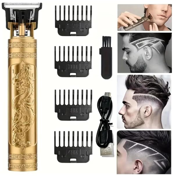 Electric Beard Trimmers for Men - Vintage Trimmer Professional Men's Clippers - Hair Clippers Beard Trimmer for Men - Mini Clippers Cordless - USB Rechargeable Barber T Blade Gold Trimmer