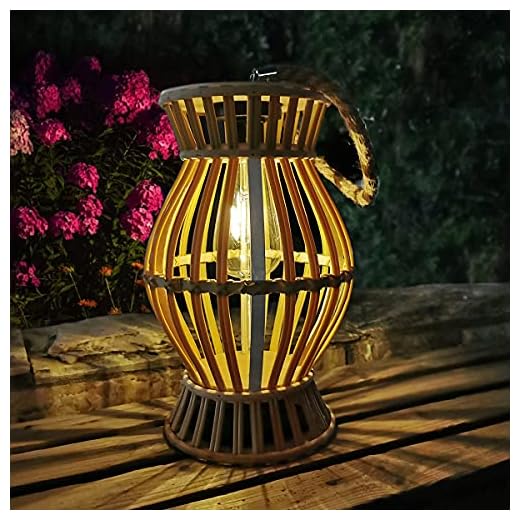 11.8” Solar Table Lamp Lantern Outdoor - Rustic Large Rattan Woven Lantern Light with Edison Bulb, Solar-Powered Warm Light, Great Decor for Garden, Patio, Desk