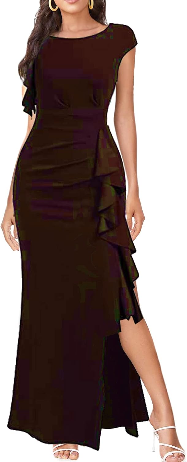 Women's High Neck Split Bodycon Mermaid Evening Cocktail Long Dress 801b-1-4 Burgundy X-Large