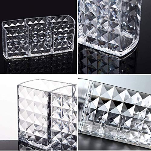 ROWNYEON Makeup Brush Holder Acrylic Makeup Organiser Makeup Brush Organiser Diamond Pattern 3 Compact Clear Cosmetics Makeup Drawer Organiser For Vanity Makeup Organiser