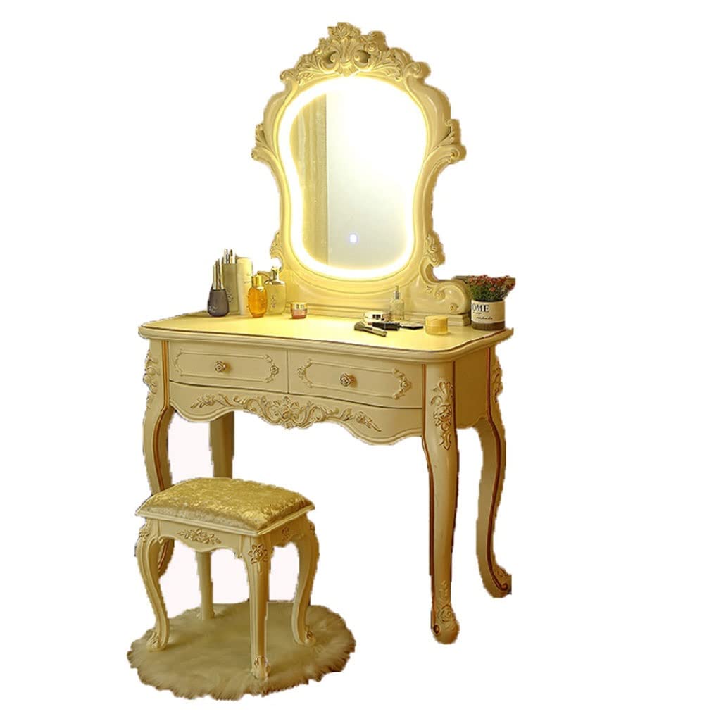 TEESONG Bedroom Dressing Tables Vanity Table Set with Lighted Mirror Ladies Fashion Makeup Modern Dresser for Bedroom with Drawers Makeup Vanity Dressing Table