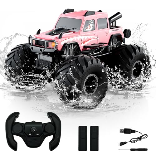Aka Supaku Amphibious Remote Control Trucks,2.4G 1:18 4WD All Terrain Off-Road Waterproof Monster RC Cars Pool Toys Hobby RC Vehicle Christmas Birthday Gifts for Kids Boys Girls 8 9 10 11 12+ Pink