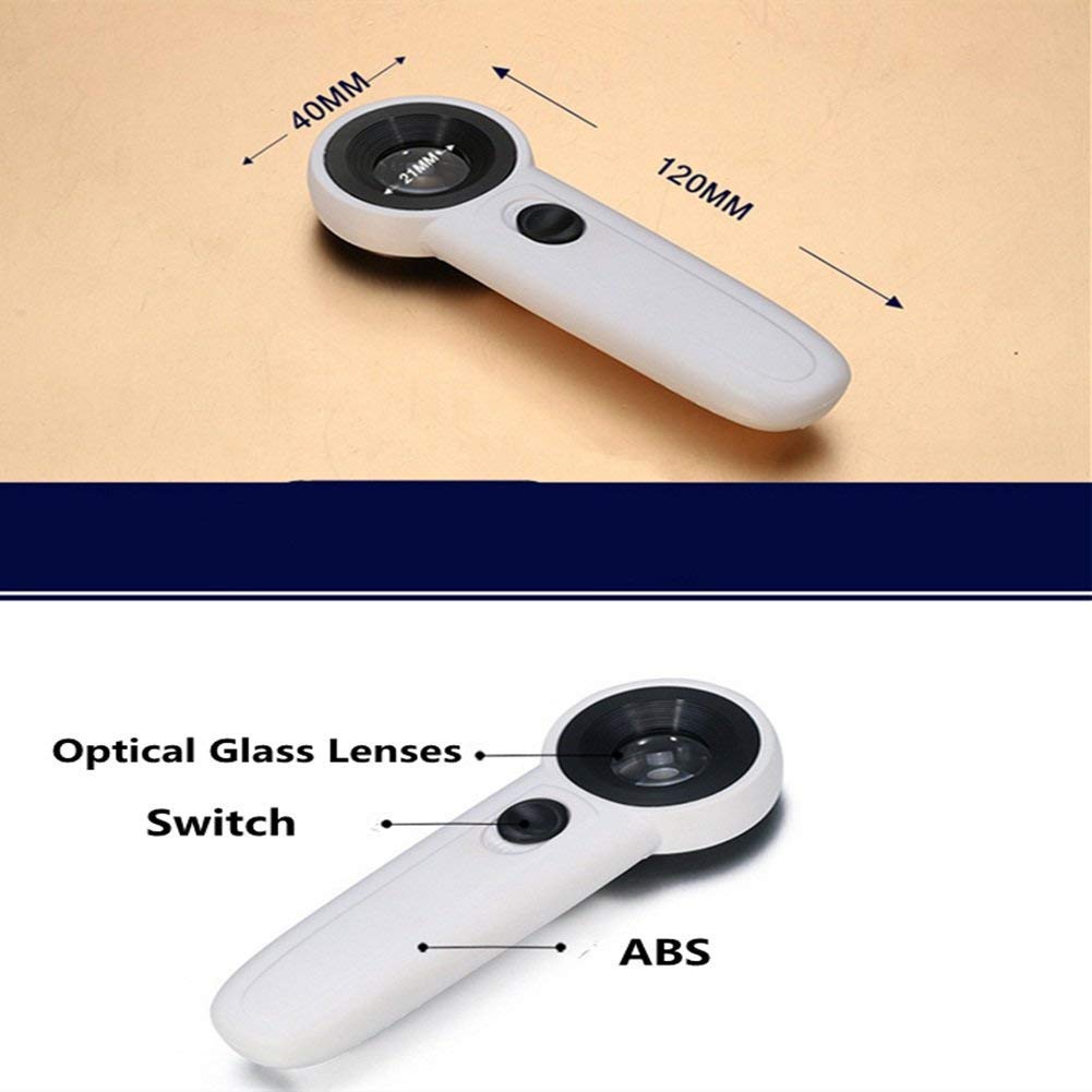 Lupas, Lupa de Mano con luz LED Lupa de iluminación pequeña portátil Lente óptica 40X HD para Mantenimiento de inspección de identificación de Monedas Wenwan The New