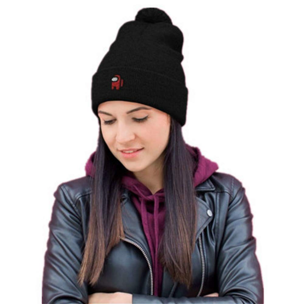 Game Theme Hat Unisex Winter Knit Hat Cartoon Game Theme Printed Roll Up Cap Black Lapel Warm Headgear for Christmas Birthday Cosplay Party Present