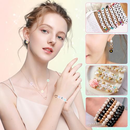 Image of Amaney 1500 Pieces 6 Colors 4x7mm Round Acrylic Alphabet Letter Beads A-Z Mixed and Crystal Line for Jewelry Making