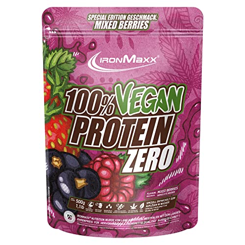IronMaxx 100% Vegan Protein Zero - Mixed Berries 500g | proteína en polvo sin azúcar y rica en proteínas de 4 componentes | proteína en polvo vegana sin aspartamo