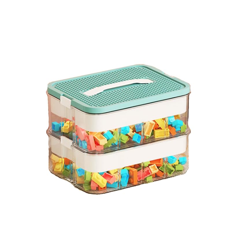 QIYUNI Box Toy Organizer Bins Building Blocks Storage Containers with Compartments Lids Compartment for Plastic Stackable Chest Kids Child (Olive green 2 layer)
