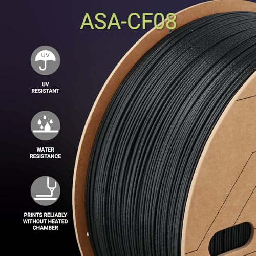 Image of Polymaker Fiberon ASA-CF08 Black Carbon Fiber 3D Printing Filament 1.75mm 3KG, UV & Weather Resistant, High Rigidity, Heat Resistant, Easy to Print, Functional Parts & Prototypes, 6 Vibrant Colors