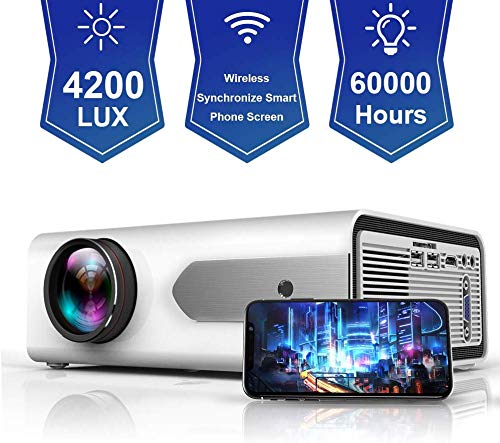 WiFi Beamer 4200 Lumen Wireless Projektor Unterstützt 1080P Full HD Native 720p Max. 180'' Display Mini LED Beamer kompatibel mit iPhone/Android