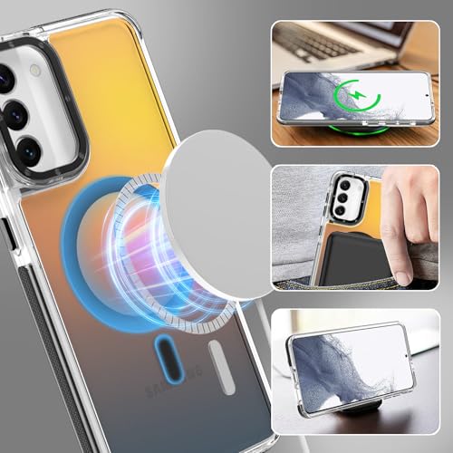 Image of Magnetic Case for Samsung Galaxy S22 [Compatible with Magsafe] [Cute Fashion Fluorescent Design] [1 Screen Protector] Slim Translucent Matte Case for Galaxy S22 6.1 inch, Black
