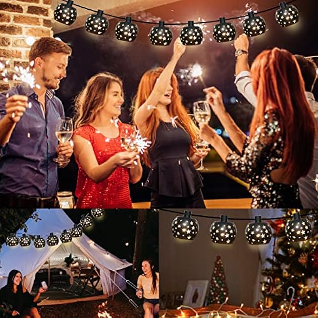 Lantern String Lights with 10 Clear G40 Bulbs and Star Plastic Lamp Shades, Indoor Outdoor String Lights for Patio Yard Christmas Decor