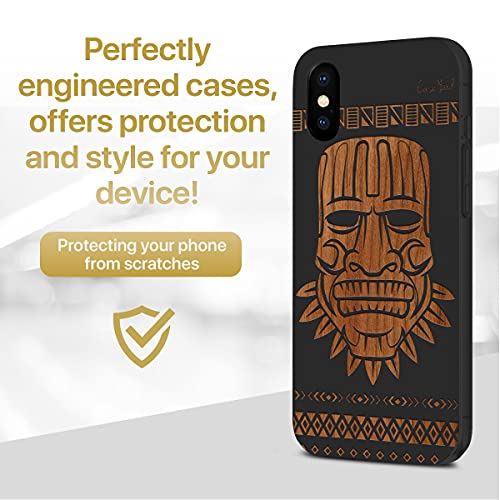 Caseyard Wood Phone Case For Iphone Xs Max Laser Engraved Maya Mask Design Black Wood Compatible Iphone Case Protective Shockproof Slim Fit Cell Phone Cover For Men & Women #TOP1