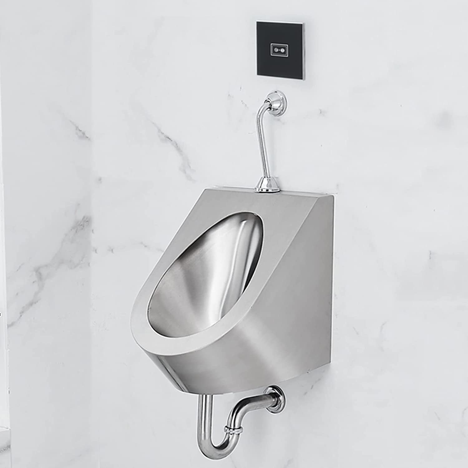 GTHTUHFD Vertical Urinal Wall-Mounted Bathroom Toilet Urinal, Commercial Efficient Flushing Urinal With Induction Urinal Flush Valve, Household Modern Stainless Steel Urinal,Set C