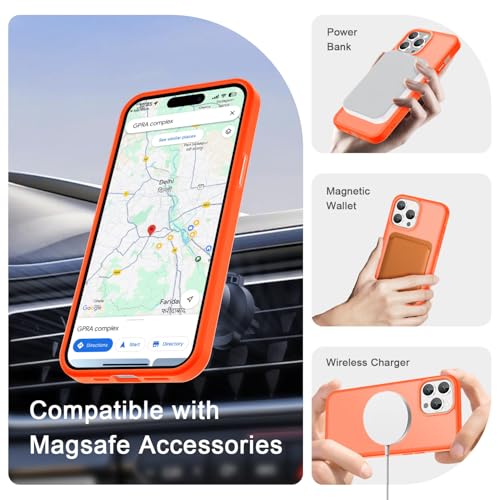 Image of YENAPOON for iPhone 14 Pro Max Case, Matte Magnetic Phone Cover [with 1 Screen Protector] [Support for MagSafe] [Shockproof Military Grade Protection] Translucent Frosted Back, Orange