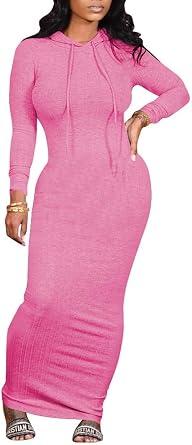 Long Sleeve Bodycon Maxi Dress for Women One Piece Hoodie Sweatshirt Dresses