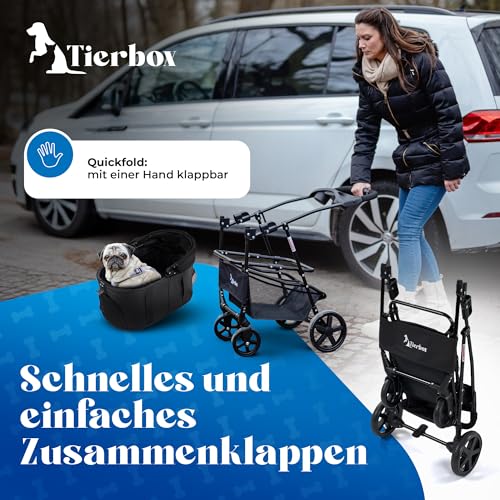 Tierbox Hundebuggy Hundewagen klappbar mit QuickFold, einfacher Transport, Traglast bis 15 kg - Schwarz